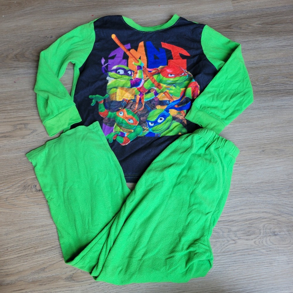 Nickelodeon Pajamas Boys Size 8 Green TMNT Ninja Turtles Fleece 2pc Sleep Set